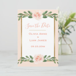Roze bloesse elegante legante gouden bruiloft save the date