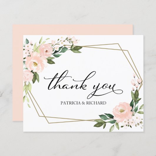 Roze bloesse geometrische bruiloft Hartelijk dank (Voorkant / Achterkant)