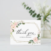 Roze bloesse geometrische bruiloft Hartelijk dank (Staand voorkant)