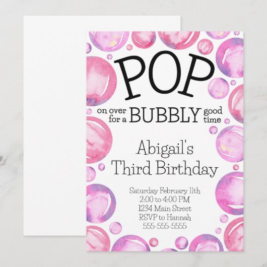 Roze blog Birthday Party Invitation Kaart (Voorkant / Achterkant)