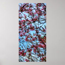 Roze blokjes op een boom poster