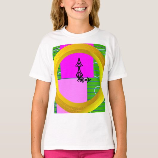 Roze Blokken op Gouden Ring Groen Geometrisch T-shirt (Voorkant)