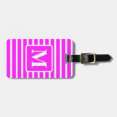 Roze blokstreep monogram bagagelabel (Voorkant horizontaal)