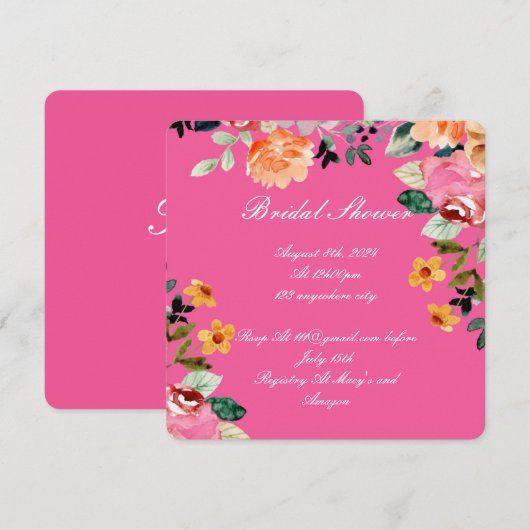 ROZE BLOMMIGE BRUIDSDIEPTE-UITNODIGING SAVE THE DATE (Voorkant / Achterkant)