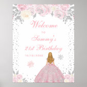 Roze Blond Haar Meisje Verjaardagsfeestje Welkom Poster (Voorkant)