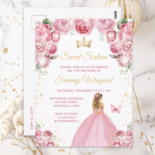 Roze Blond Haar Prinses Sweet Sixteen Briefkaart