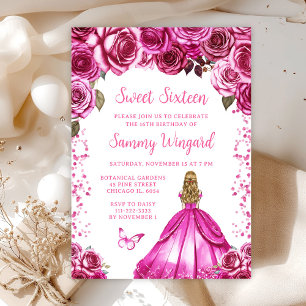 Roze Blond Haar Prinses Sweet Sixteen Kaart