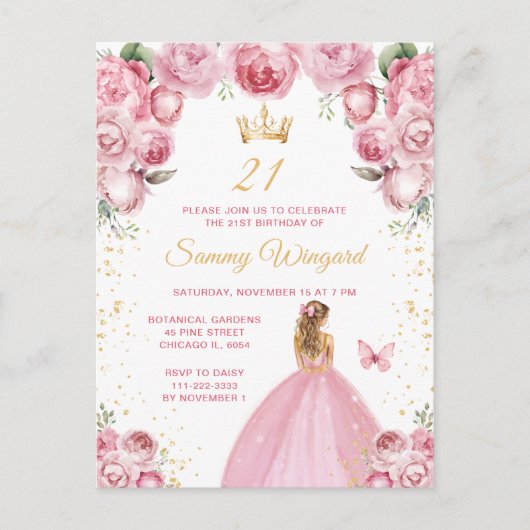 Roze Blond Haar Prinses Verjaardagsfeestje Briefkaart (Voorkant)