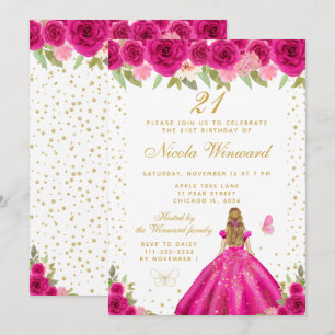Roze Blond Haar Prinses Verjaardagsfeestje Kaart
