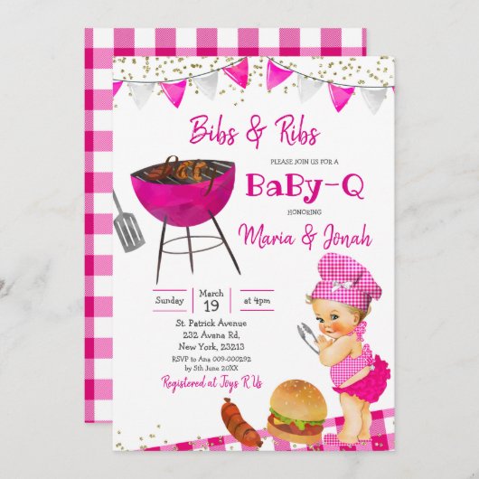 Roze blonde BBQ Co-ed Baby shower Uitnodiging (Voorkant / Achterkant)