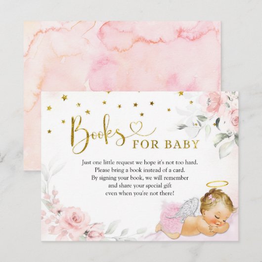 Roze Blondine Angel Baby Heaven Verzonden Boeken v Uitnodiging Briefkaart (Voorkant / Achterkant)