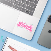 Roze Blondine Girly Custom-Cut Vinyl Stickers (Laptop met iPhone)