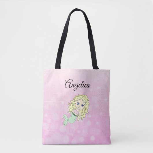Roze Blondine Zeemeermin Gepersonaliseerde Canvas  Tote Bag (Voorkant)