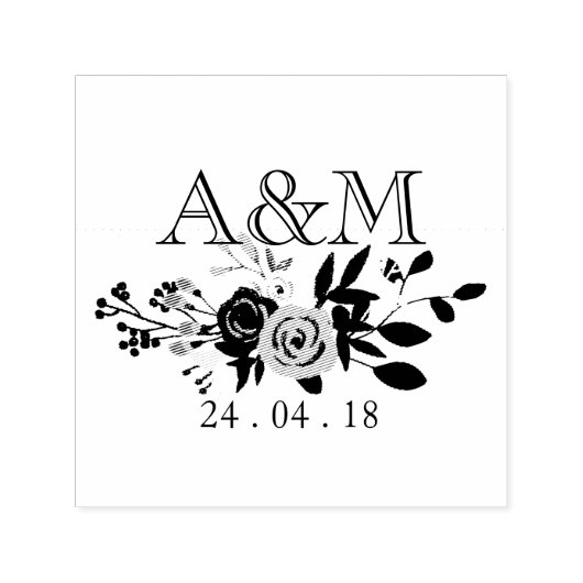 Roze Bloom Bruiloft Monogram Zelfinktende Stempel (Design)