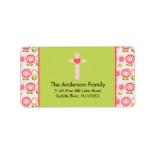 Roze Bloom Cross Religieus adres Label (Voorkant)