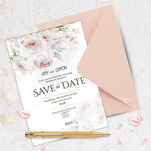 Roze Bloom Rozen Save the Date Wedding Invitation Kaart