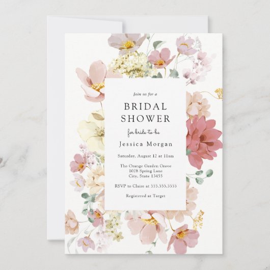 Roze bloomende bloemen Bridal Shower Uitnodiging (Voorkant)