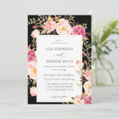 Roze blooming Blush Floral Wedding V3 Black Kaart (Staand voorkant)