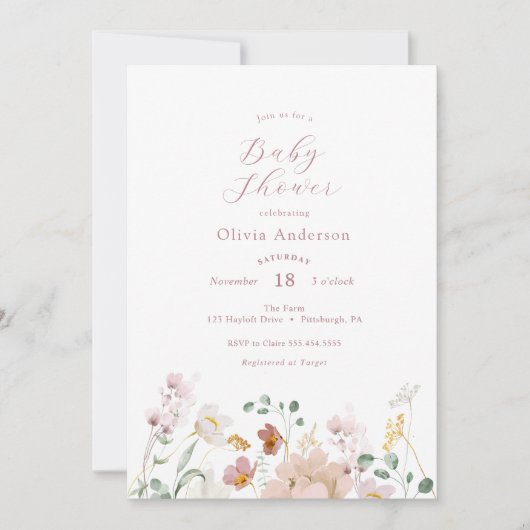 Roze blooming Flowers Baby shower Invitation Kaart (Voorkant)