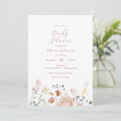 Roze blooming Flowers Baby shower Invitation Kaart (Staand voorkant)