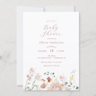 Roze blooming Flowers Baby shower Invitation Kaart