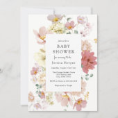 Roze blooming Flowers Baby shower Invitation Kaart (Voorkant)