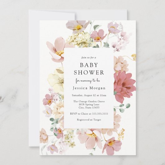 Roze blooming Flowers Baby shower Invitation Kaart (Voorkant)