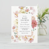 Roze blooming Flowers Baby shower Invitation Kaart (Staand voorkant)