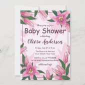 Roze Blooming Lilies Baby shower Kaart (Voorkant)