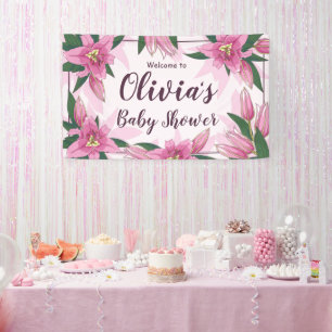 Roze Blooming Lilies Baby shower Spandoek