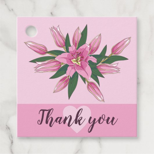 Roze Blooming Lily Dank u. Bedankjes Labels (Voorkant)