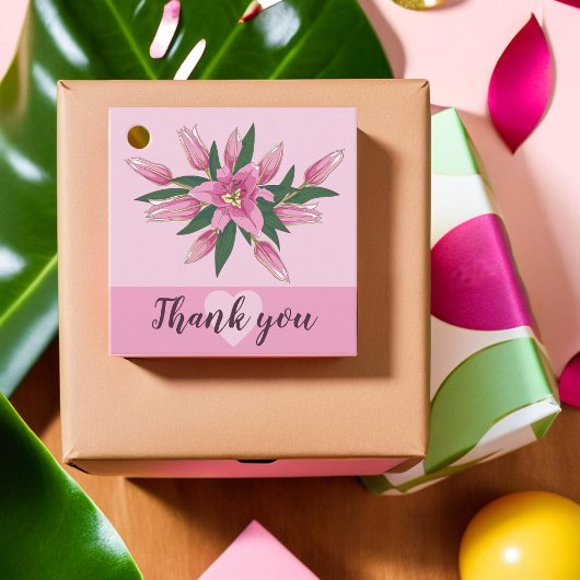 Roze Blooming Lily Dank u. Bedankjes Labels