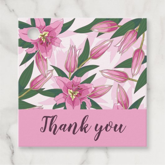 Roze Blooming Lily Dank u. Bedankjes Labels (Voorkant)