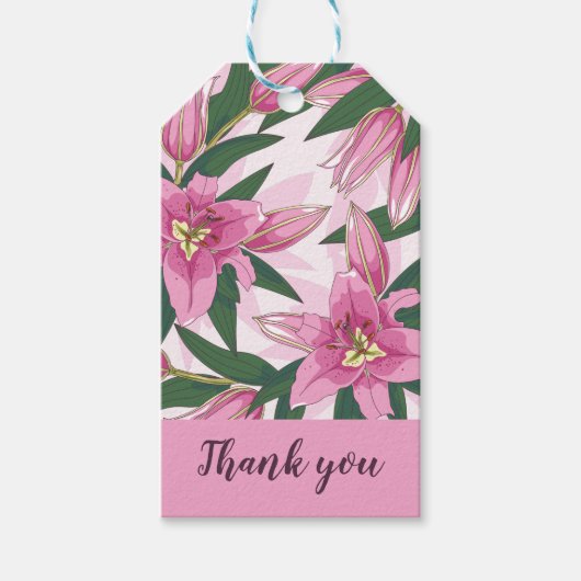 Roze Blooming Lily Dank u. Cadeaulabel (Voorkant)