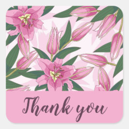 Roze Blooming Lily Dank u. Vierkante Sticker