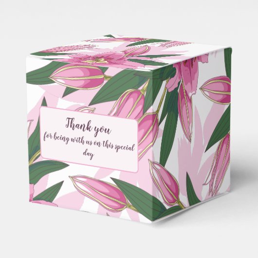Roze Blooming Lily Dank u / Welkom Bedankdoosjes (Voorkant Zijde)