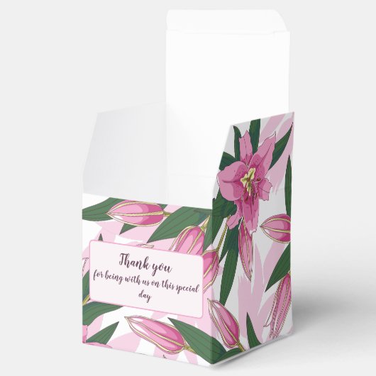 Roze Blooming Lily Dank u / Welkom Bedankdoosjes (Geopend)