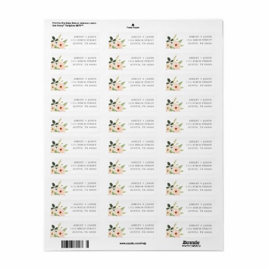 Roze Blooms Floral Retouradres Labels (Full Sheet)