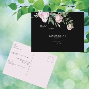 Roze Blooms of Love Zwart Vrijgezellenfeest Invite Briefkaart