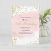 Roze blos aquarel streek gouden glitter kaart (Staand voorkant)