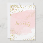 Roze blos aquarel streek gouden glitter kaart (Achterkant)