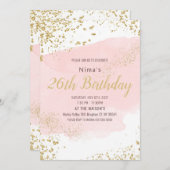 Roze blos aquarel streek gouden glitters kaart (Voorkant / Achterkant)