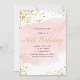 Roze blos aquarel streep gouden glitter kaart