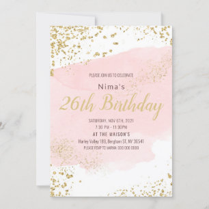 Roze blos aquarel streep gouden glitter kaart
