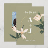 Roze blos bloem cirkel save the date kaart (Voorkant / Achterkant)