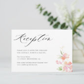 Roze blos Bloemen Grijs bruiloft receptie kaart (Staand voorkant)