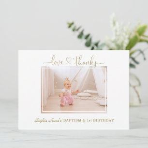 Roze blos bloemen meisje foto 1e verjaardag doop bedankkaart