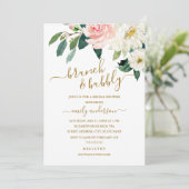 Roze blos bloemenbrunch en bubbelig Vrijgezellenfe Kaart (Staand voorkant)