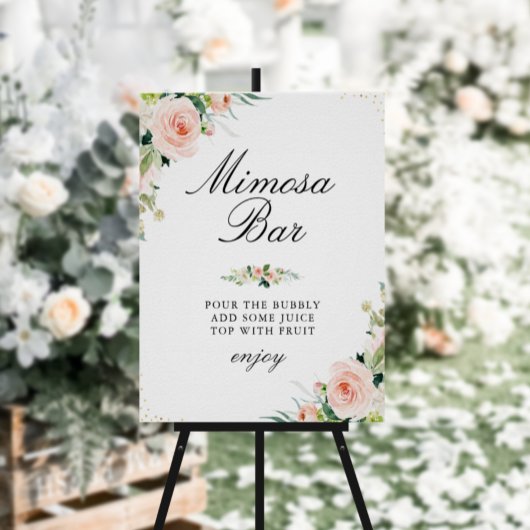 Roze blos bloemige bruiloftsshower Mimosa bar bord Poster