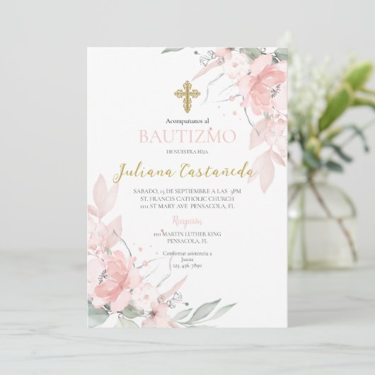 Roze blos bloesemdoop en espanol kaart (Staand voorkant)